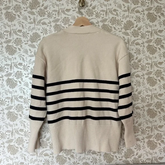 ZARA Striped Cardigan Sweater Cream Black Size S | Button Front Coastal Chic - Picture 2 of 4